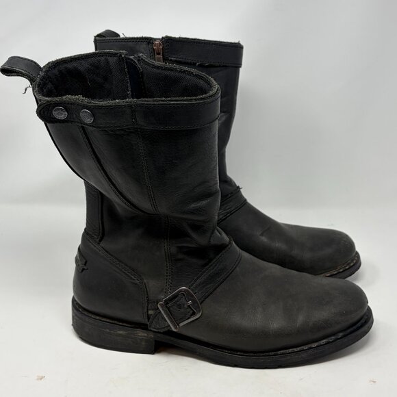 Harley Davidson men's moto boots 11.5 biker black leather zipper buckle